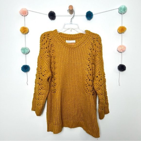 Anthropologie Pilcro Mustard Devenne Pointelle Oversized Sweater - Picture 1 of 7